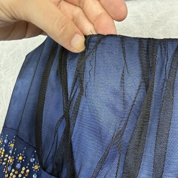 Vtg Y2K Babydoll Dress 11/12 Blue Black Mesh Bead Rhinestone Fairy Goth Whimsy - Picture 5 of 13